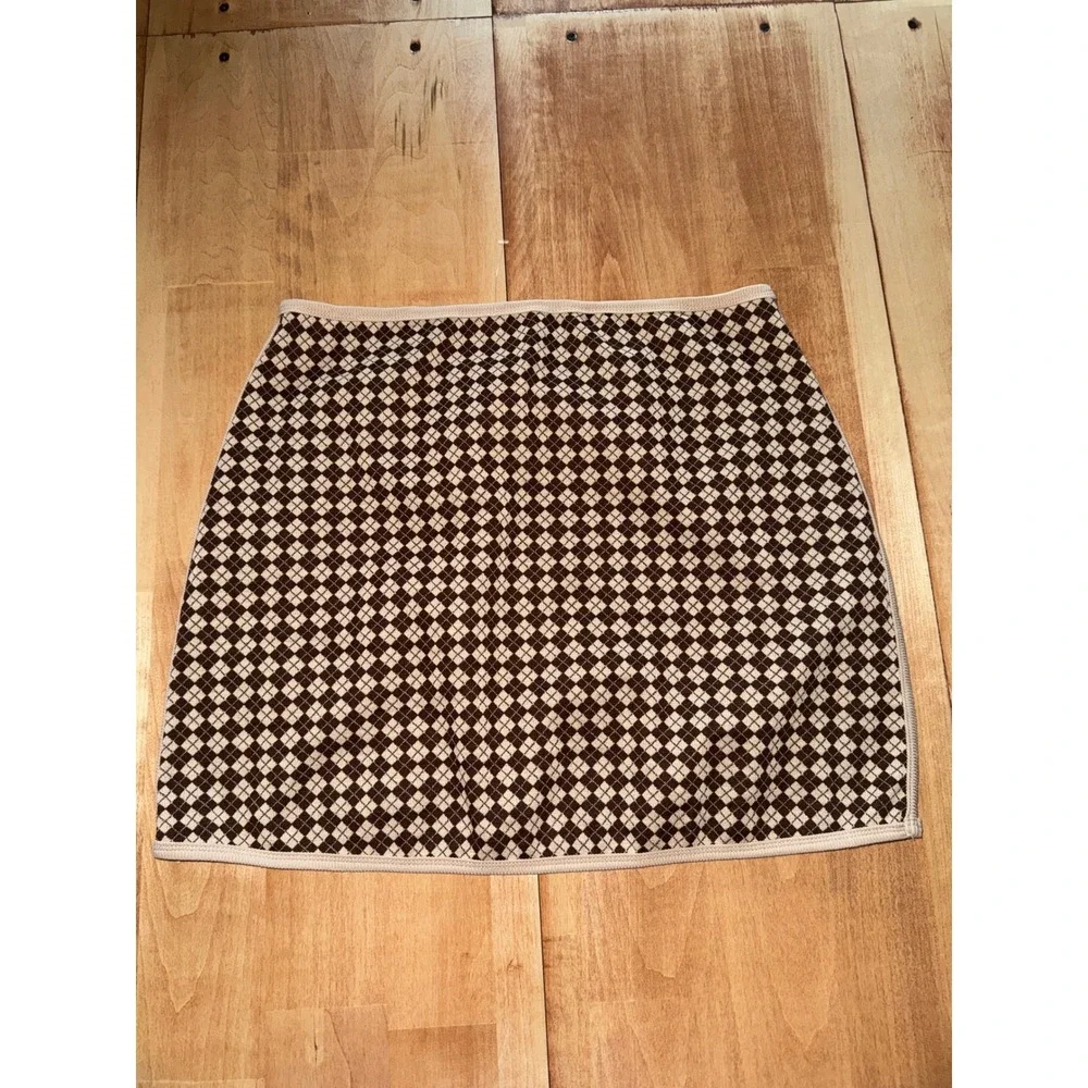 Kirious Los Angeles Brown Argyle Knit Mini Skirt Large Preppy Dark Academia Y2K - Picture 3 of 3